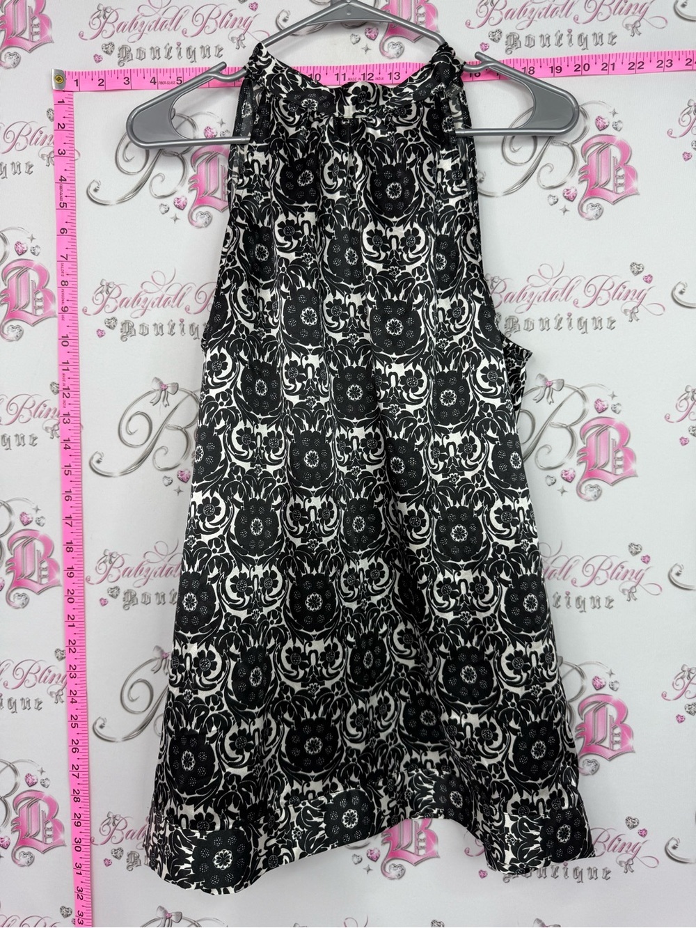 Black and White Floral Halter Tank Top